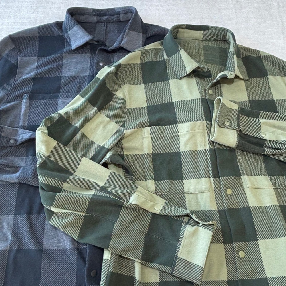 Lululemon Mason Peak Flannel Shirt Bundle Mens Large Green Grey Plaid LM3FELS